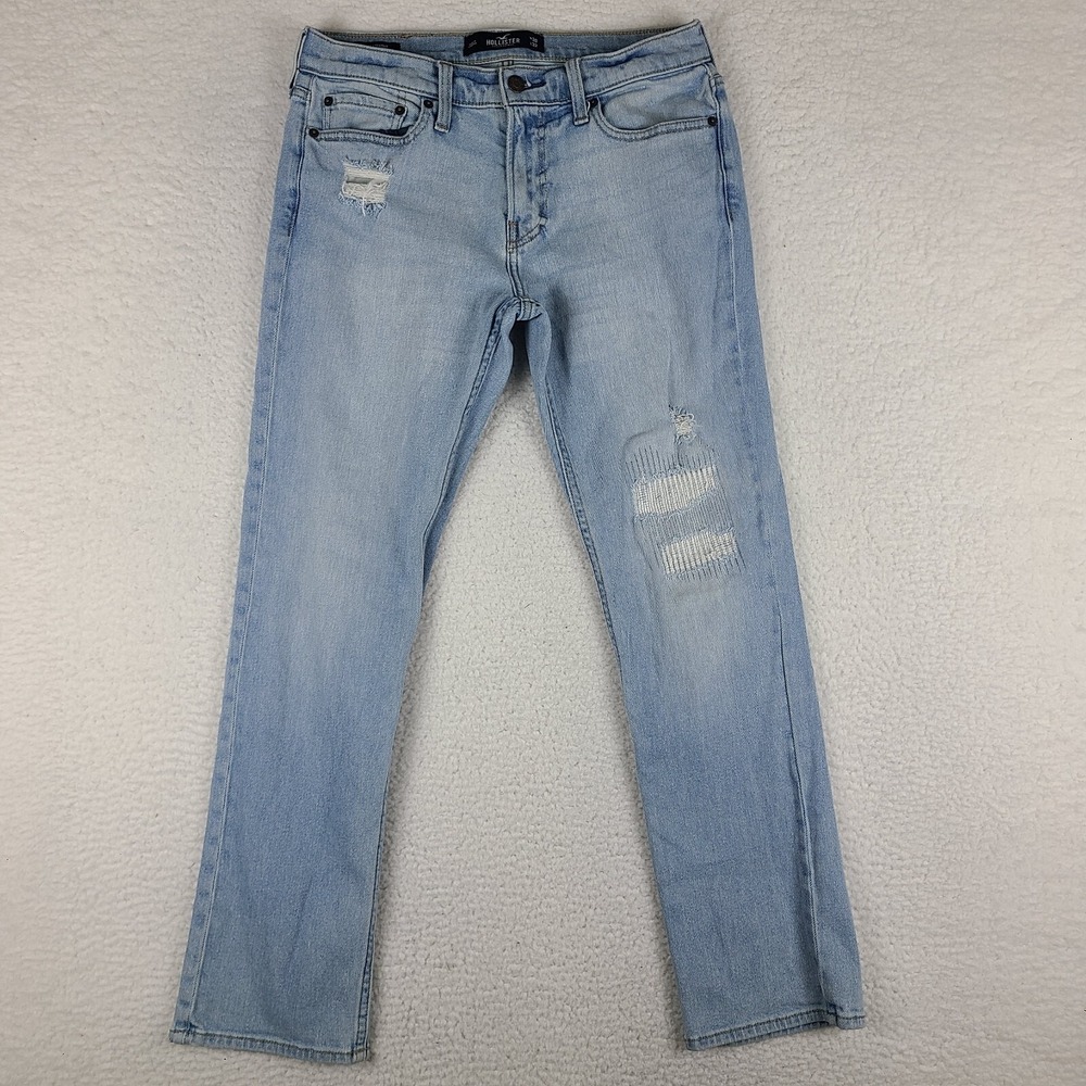 Hollister Jeans Mens 30x30 Blue Slim Straight Epic Flex Distress Light Wash